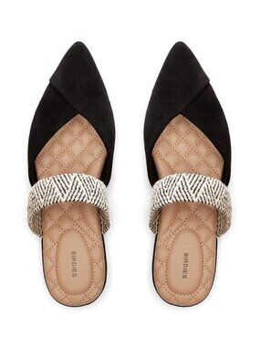 Birdies The Swan Black Suede Boho Pointed Toe Mules Size 7